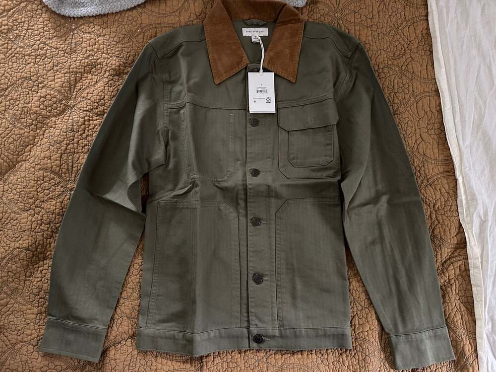 Free Assembly Men's Green Workwear Chore Jacket with Corduroy Collar, Size S New - Picture 2 of 5
